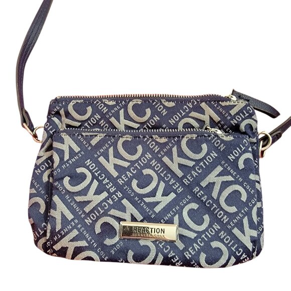 Kenneth Cole Reaction Blue & Gray Signature Logo Crossbody Purse/Bag Sling - Picture 2 of 16